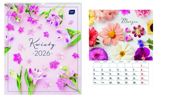 Kalendarz ścienny planszowy 33,5x40 Kwiaty Interdruk